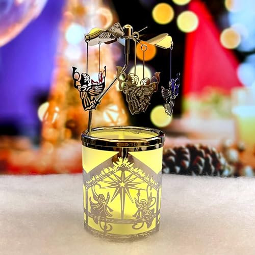 Rotierender Kerzenhalter Karussell-Teelichter Kerzenhalter mit Metallaroma Heimdekoration mit Engel Weihnachten SchneeflockeMuster Geschenk für Hochzeit Valentinstag Braut Frau Geburtstag…
