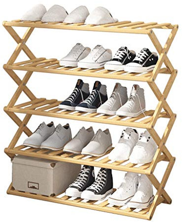 MYBA Schuhregal Schuhablage 5-lagiges Schuhregal Holzregal Vertikales Regal Wohnzimmer Badezimmer Faltbares Aufbewahrungsregal for Schuhe aus Naturbambus und Holz (Color : Natural)