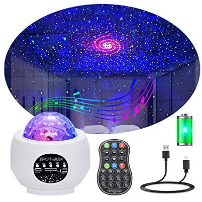 Audor Sternenhimmel Projektor Lampe Nachtlicht, LED Sternenhimmel Projektor Erwachsene Starry Wasserwellen mit Bluetooth Musikplayer Timer Fernbedienung für Kinder Deko Wohnzimmer Weihnachten