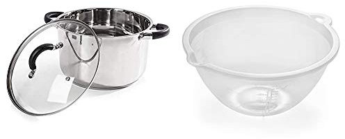 Tower T80837, Casserole Dish, 24cm- Stainless Steel, Silver, 26 x 28 x 17 cm & Addis Large 3 Litre Capacity Plastic Mixing Bowl, Clear