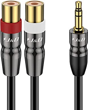 J&D Jack a RCA Stereo Audio Estéreo Cable, Cinch to Jack Adapter, Macho de 3,5 mm para Rabajo Pesado a 2 RCA Hembra Concha de Cobre Chapado en Oro Cable Adaptador de Audio Estéreo, 1,8 Meter
