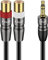 J&D Câble Audio 3,5 mm Vers Double RCA, Coque en Cuivre Plaqué or Robuste 3,5 mm Mâle à 2 RCA Femelle Adaptateur Audio Stéréo Câble, 1.8 Meter
