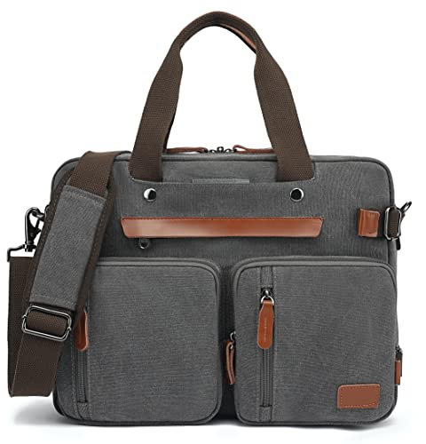 CoolBELL umwandelbar Laptoptasche 17 Zoll Rucksack Aktentasche Messenger Bag Umhängetasche Reiserucksack Schultertasche für Herren / Damen,Canvas Grau