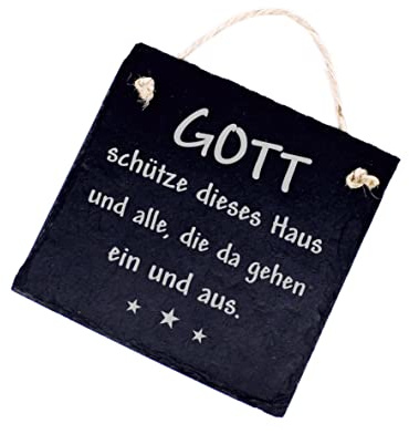 Schiefertafel Gott schütze dieses Haus und alle, die da gehen ein und aus - Schild Haussegen 11 x 11 cm