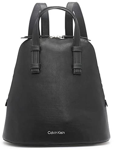 Calvin Klein Damen Zina Zip Around Rucksack mit umlaufendem Reißverschluss, Schwarz/Silber, Einheitsgröße