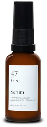 47 Skin | Hydrating Face Serum with Silver Chitoderm for ALL Skin Types | Clears Acne, Prevents & Heals Breakouts & Blemishes, Repairs Scars | Moisturises and Nourishes For Smooth Skin | 30ml