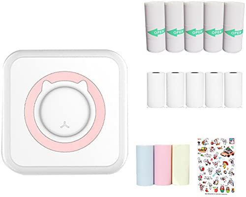 WANGCL Mini imprimante de poche portable sans encre avec 13 rouleaux de papier pour imprimante sans fil pour smartphones iOS/Android (rose)