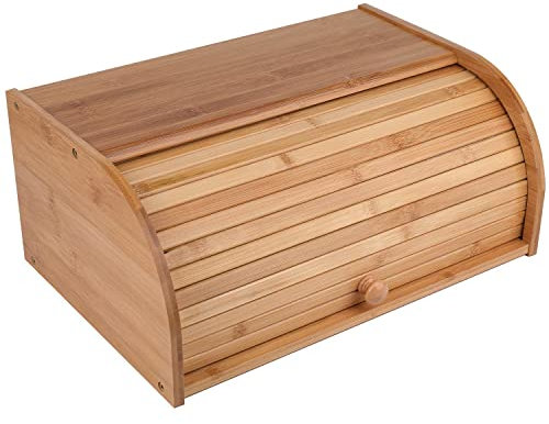 KAYBTNT Boite a Pain en Bambou Bois - Huche à Pain avec Couvercle en Rouleau, Boîte à Pain pour Une Fraîcheur Durable, 40 x 28 x 17 cm