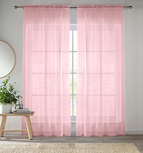 Enhanced Living Pink Voile Curtains for Living Room Panel Pair - 57 Wide x 54 Drop - Plain Woven Slot Top Sheer Curtains (57x54) 145x137cm