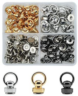 JJWNMLL 48pcs 3 Colors Round Head Rivet Studs DIY Leather Craft Repair Metal Rivets with Pull Ring Buckle for Purse Wallet Phone Case Handbag Decoration, with Storage Box (A)
