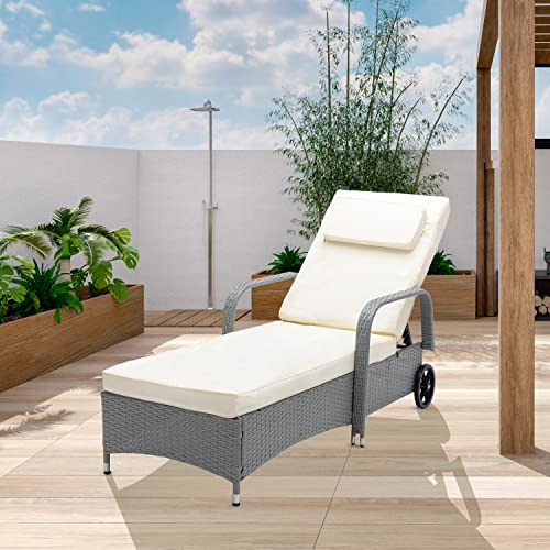 mcc direct Rattan Sun Lounger Bed Recliner Outdoor Garden Chair (Grey One)