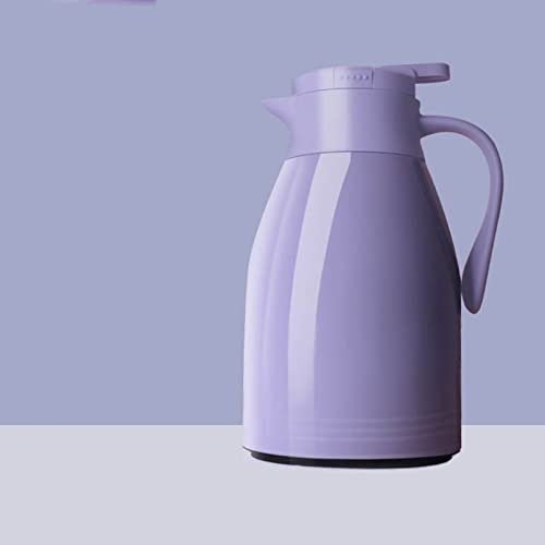 Pevfeciy Thermoskanne, Kunststoff 1l/1.5l/2l, mit Glaseinsatz, Soft Grip, Quick Press Verschluss,Isolierkanne hält 24 Stunden heiß, ideal als Kaffeekanne oder Teekanne, Kanne für 8 Tassen,Lila,1L