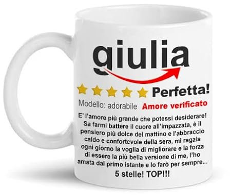 Gattablu Tazza mug 11 oz Recensione d'amore PERSONALIZZABILE moglie compagna fidanzata, personalizzata con nome, 5 stelle, scrivi la tua dedica!