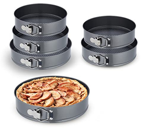 Relaxdays Set da 6 Teglie Rotonde per Dolci, Ø 24, 26, 28 cm, in Acciaio Inox, con Rivestimento Antiaderente, Antracite