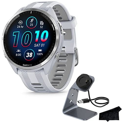 Garmin Forerunner 965 Advanced GPS Multisport Touchscreen Smartwatch, Whitestone, cardiofrequenzimetro, statistiche di allenamento, allenamenti sul dispositivo, durata della batteria fino a 13 giorni
