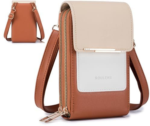 Roulens Klein Handy Umhängetasche,Damen Kleine Umhängetasche,PU Leder Crossbody Schultertasche Reisepass Handytasche mit Kartenschlitz Verstellbar Abnehmbar Schultergurt