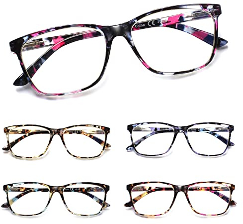 COJWIS 5 pack Lesebrille Damen Blaulichtfilter Brille Federscharnier Lesehilfe Blendfreie UV Brille (5 Pack Schönes Muster, 2.00, multiplier_x)