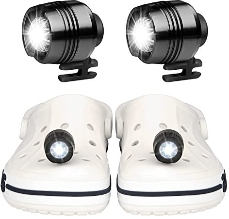 LoQuick 2 Stück Scheinwerfer für Croc, Wasserdichte LED-Stirnlampe IPX-5 Headlights for Clogs, 3 Modi Licht Einstellbar, Croc Schuh Dekoration, Schuhscheinwerfer Ideal für Joggen Camping Lesen Laufen