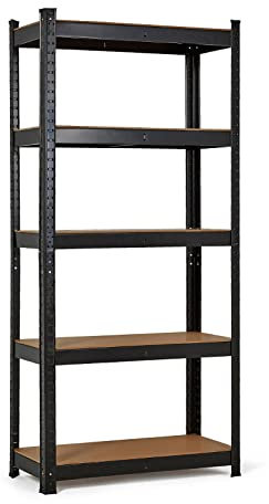 ZENO Garage Shelving - 5 Tier | Garage Shelving Unit | Heavy Duty Warehouse Racking Shelves | Metal Shelving Units | Industrial Racking | Holds 175KG Per Tier (Black, Large)