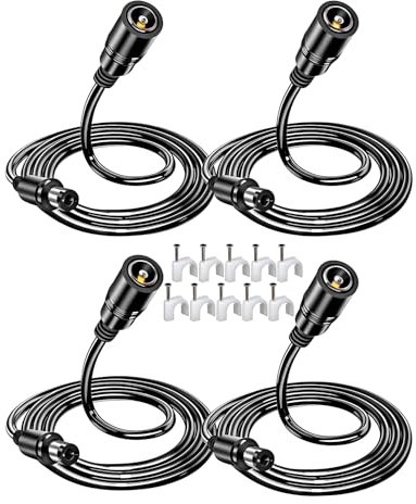 [4-Pack 3.3FT/1M] VOLTKARE DC Power Extension Cable for 5050/3528 LED Strip String Light, IR Illuminator,Security Camera and DC 6V 9V 12V 24 V 2.1mm x 5.5mm Power Adapter Extension Cord(Black)