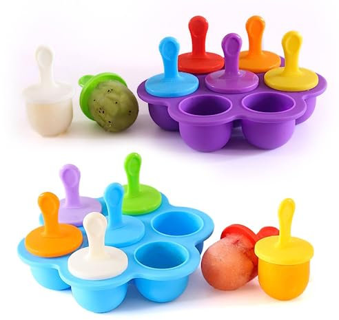 Eis am Stiel Formen,Eisformen Silikon,2 Stück Eisform Popsicle mit Kunststoffstäbchen,Eisformen Kinder,Kleine Eisbehälter,Eis Formen für Stieleis,Stieleisformer(Lila und Blau)
