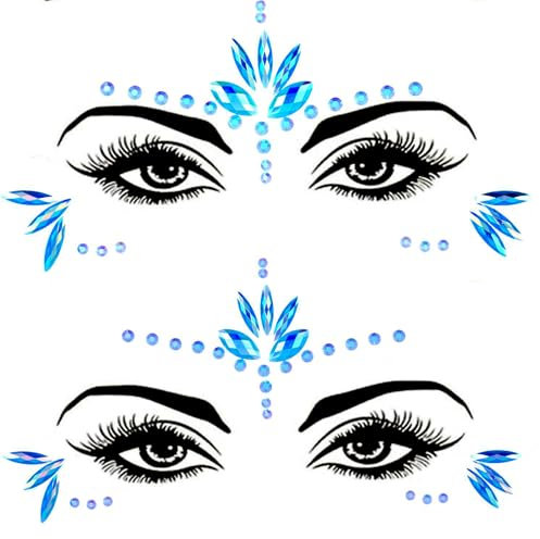 Meerjungfrau Gesicht Edelsteine Selbstklebend Glitzer Steine für Rave, Meerjungfrau, Halloween, EDC, Party, Festival Makeup Gesicht Strass Glitzer Meerjungfrau Tattoos (Blau)