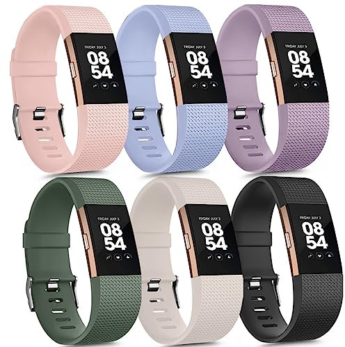 Vancle 6PACK für Fitbit Charge 2 Armband für Damen Herren,Silikon Sport Weiches Ersatzarmband Uhrenarmband für Fitbit Charge 2 Armband(S,Hellviolett/Hellblau/Schwarz/Rosa/Avocadogrün/Starlight)