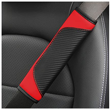 JNNJ 2Pcs Protezione per Cintura di Sicurezza Auto, Protezione per Cintura di Sicurezza Morbida E Confortevole, Spallina Universale in Pelle in Fibra di Carbonio per Adulti e Bambini(Rosso)