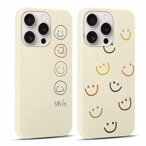 Yoedge 2 Stück Handyhülle für iPhone 15 Pro Hülle, Smiley Gesicht Niedliches Gemaltes Design Mädchen Aesthetic Handyhülle Dünn Weich Silikon Flexibel TPU Stoßfest Schutzhülle für iPhone 15 Pro 6,1