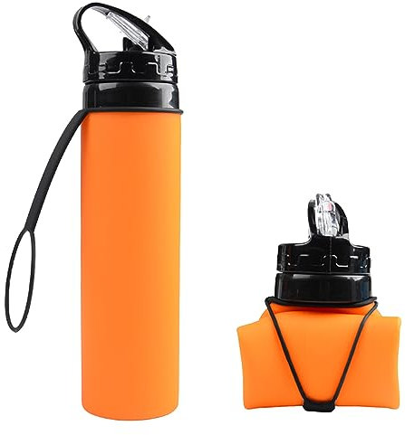 ZISTRFLO Borraccia pieghevole, 600 ml, riutilizzabile, pieghevole, in silicone inodore, senza BPA, per escursionismo, avventura, viaggi, festival (J02)