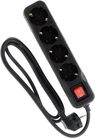 Zenitech, Schuko-Steckdosenleiste mit beleuchtetem Schalter, 4 x 16A-Steckdosen, 1,4m H05VV-F 3G1,5mm² Kabel, Schwarz, Kindersicherung, Erhältlich mit 3, 4, 5 oder 6 Steckdosen
