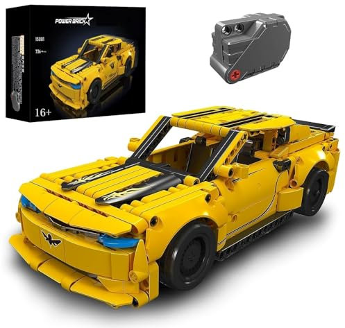 Technik Auto mit Rückziehmotor, 736 Teile Klemmbausteine Rückziehauto MOC Set, Kompatibel mit Chevrolet Camaro Bumblebee Auto Technik
