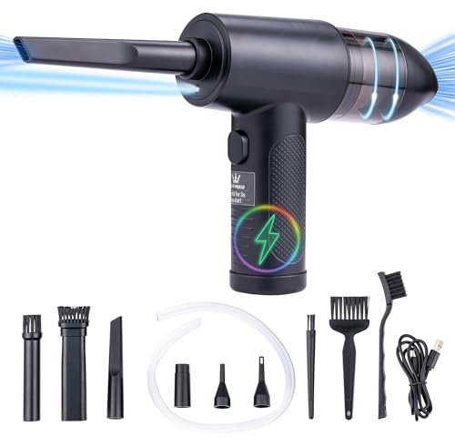 TOPWAY 2-in-1 Compressed Air Duster & Vacuum Cleaner, 6000mAh Rechargeable Cordless Air Dust Cleaner Blower 51000RPM, 3 Speeds, for PC Keyboard Electronics Car Pet Hair Household Cleaning