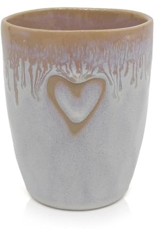 Mea-Living STONEWARE Becher polarweiß Herz, handgemachtes Steingut, 280 ml, wunderschönes handmade Geschirr
