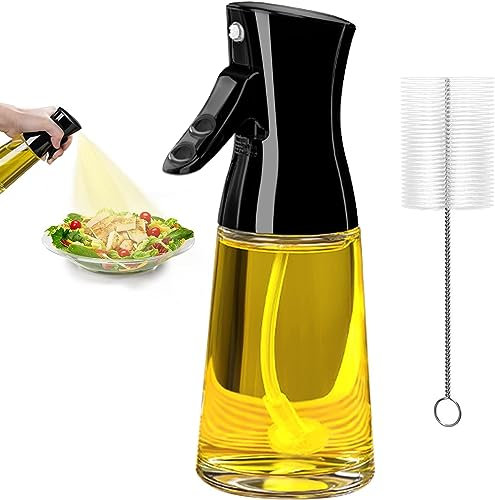 ztarraum Vaporisateur Huile, 180 ml Verre Spray Huile Cuisine avec Brosse, Pulverisateur Huile, Bouteille Huile, Verre Epais, Large Gamme, Pulvérisation Puissante (Noir)