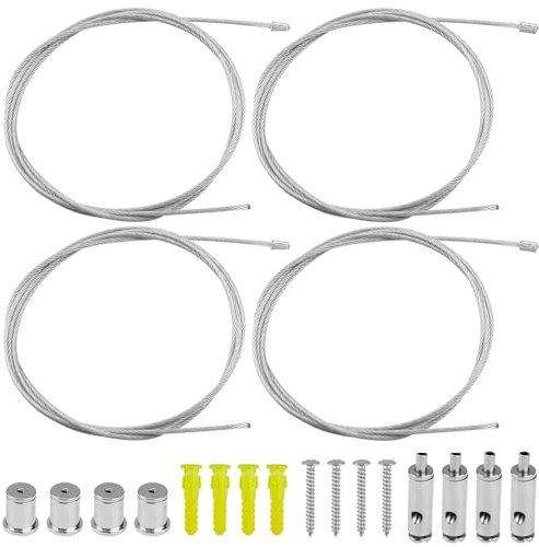 XINSUO® 4 Stück Seilaufhängung,2m×1.5mm,Lampenaufhängung,Light Suspension Installation Set,Adjustable Rope Suspension,für LED Panel,Deckenleuchte Befestigungs(Silver)