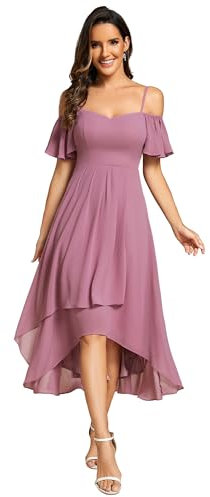 Ever-Pretty Women's Midi Evening Dress Ladies A-Line with Short Sleeve for Prom Wedding Guest Dress Orchid 8UK