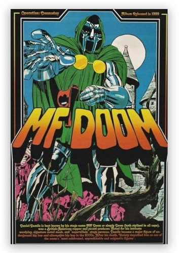 DJBratsche MF DOOM Poster, Doomsday Album, Hip-Hop-Poster, Comic-Musikposter für Zimmer, ästhetische Leinwand, Wandkunst, Schlafzimmerdekoration, 30,5 x 45,7 cm, ungerahmt