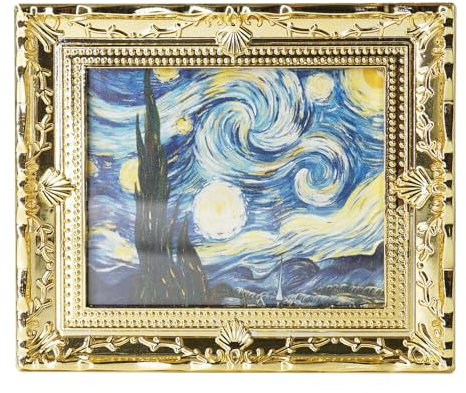 Odoria Puppenhaus Bilderrahmen Vintage Miniatur: 1/12 Maßstab Gemälde Antik Goldene - Mini Wand Bilder mit Rahmen für Wohnzimmer Galerie Van Gogh