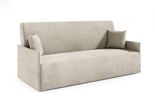 LIKMA Beige Ausziehbar 3 Sitzer Sofa Olita 197x93x85 cm Schlaffunktion Bettzeugbehälter Sofa mit Bettfunktion Schlafsofa Couchgarnitur Sofas & Couches Stoff Anafi 22