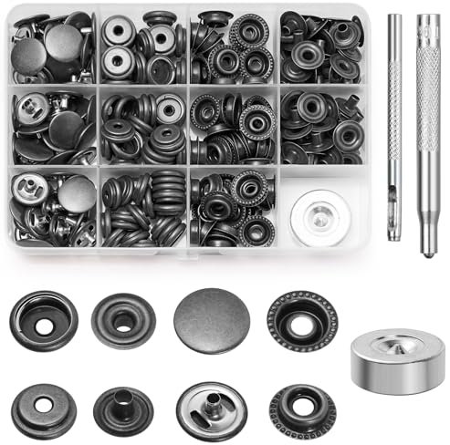 Amentalove 260 Stück Druckknöpfe Set,Druckknöpfe Ohne Nähen,Druckknöpfe Metall,15mm Edelstahl Druckknopf mit 3 Einstellungswerkzeuge,Button Edelstahl Presse für Kleidung Jacken Taschen Leder DIY Craft