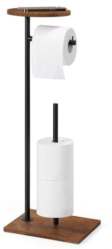 CADUKE Porte-papier toilette debout avec étagère ronde en haut - Porte-rouleau de papier toilette pour 4 rouleaux de rechange - Porte-papier toilette en acier inoxydable pour salle de bain, toilettes,