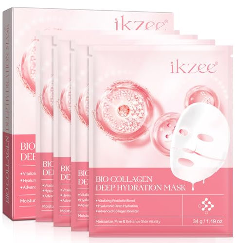Maschera Viso Idratante al Collagene, Riduce le Linee Sottili e le Rughe, Minimizza i Pori, Migliora l'elasticità, Migliora l'elasticità, Maschera Idrogel Lenitiva e Idratante Notturna, 4 pezzi