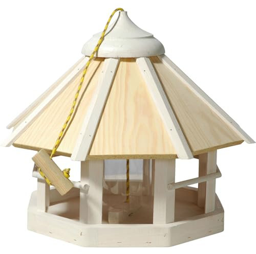 dobar® Vogelhaus Schneeflocke 8-Eck hängend mit Futtersilo - Vogelfutterhaus aus Holz 40 x 40 x 33 cm - Weiß