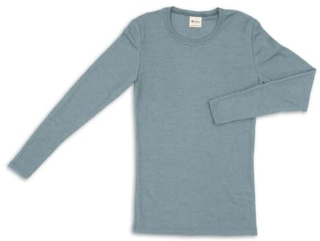 Engel Natur, Herren Shirt Langarm Unterhemd 70% kbT-Merinowolle 30% Seide Wolle (50, 52, Bergblau)