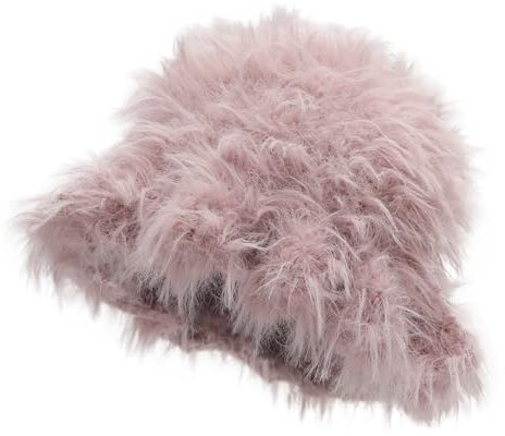 ZLYC Damen Winter Kunstpelz Fischerhut Stricken Bucket Hut(Kunstpelz Rosa),Einheitsgröße