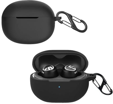 KZIOACSH Silicone Case for SoundPEATS Free2 Classic, Ultra Slim Anti-Scratch Anti-Lost Protective Earbuds Case Lightweight Washable Sumdge-Proof Earphone Skin Cover with Carabiner, Black