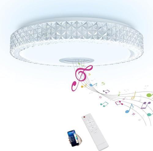 UISEBRT 48W Dimmbar LED Deckenleuchte: APP-Steuerung, Bluetooth - Lautsprecher & Fernbedienung integriert, 220V, Farbwechsel von 2800-6500K, ideal für Schlafzimmer, Kinderzimmer und Wohnzimmer