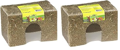 Dehner Nagersnack, Nagerfutter, essbarer Unterschlupf für Zwergkaninchen/Nager, Blüten-Heuhaus, 300g (2er Pack)