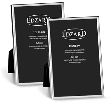 EDZARD Bilderrahmen Genua 2er-Set (13x18 cm) versilbert anlaufgeschützt | Silberrahmen für Fotos 13x18 cm, Samtrücken, je 2 Aufhänger, zum Stellen und Hängen, Fotorahmen, Geschenk Hochzeit